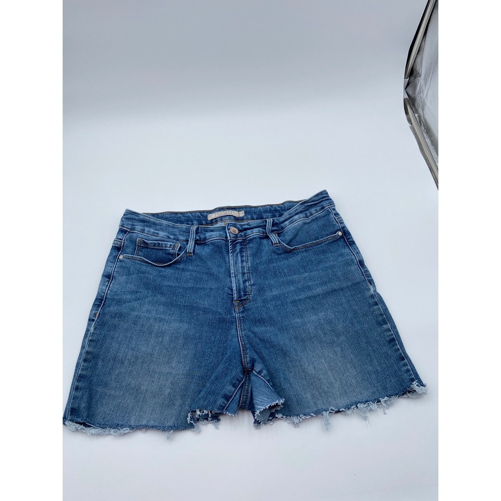 Athleta Sculptek Slim Denim Shorts Blue Lapis Wash Raw Hem 83327 Size 14 - Picture 10 of 10